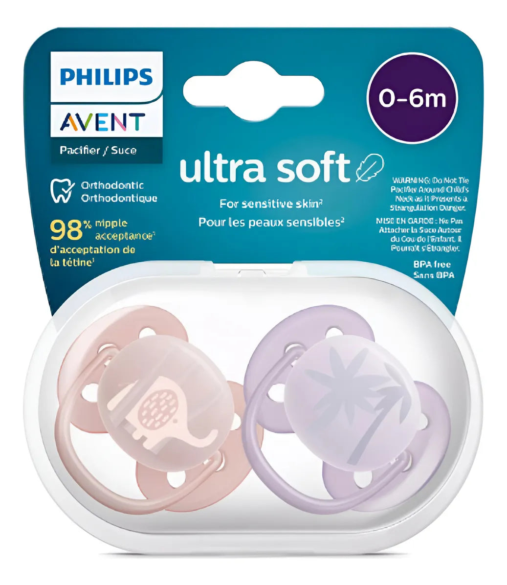 Chupo Entretencion Ultra Soft 0-6m X2 Elef/palmera - Avent