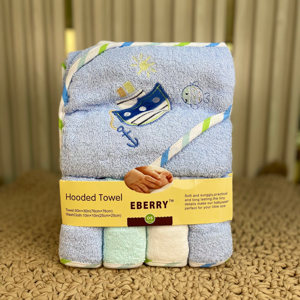 Set de Toallas con Capucha y Baberos para Bebé EBERRY - Suavidad y Diversión a la Hora del Baño
