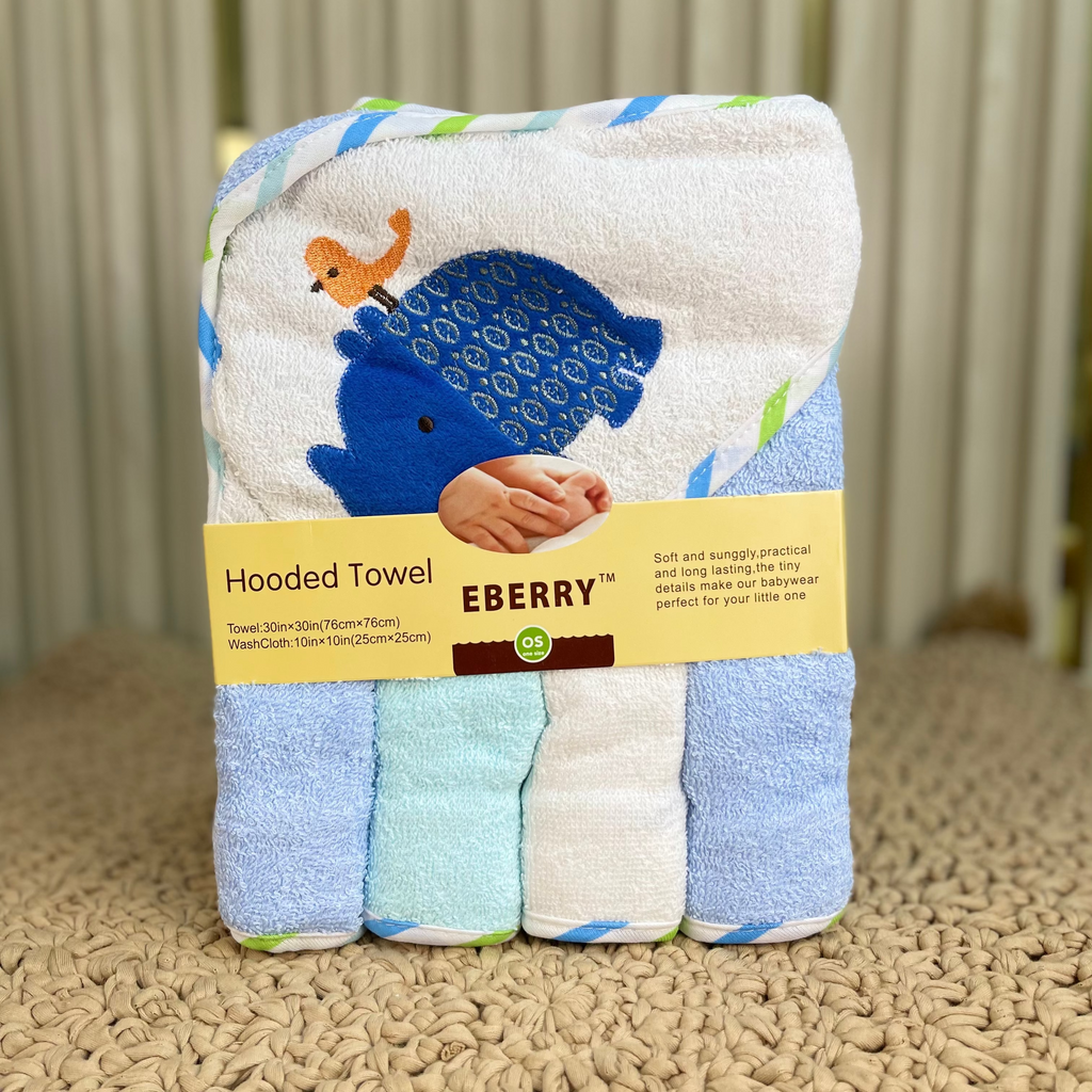 Set de Toallas con Capucha y Baberos para Bebé EBERRY - Suavidad y Diversión a la Hora del Baño