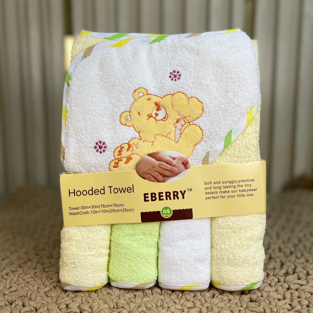 Set de Toallas con Capucha y Baberos para Bebé EBERRY - Suavidad y Diversión a la Hora del Baño