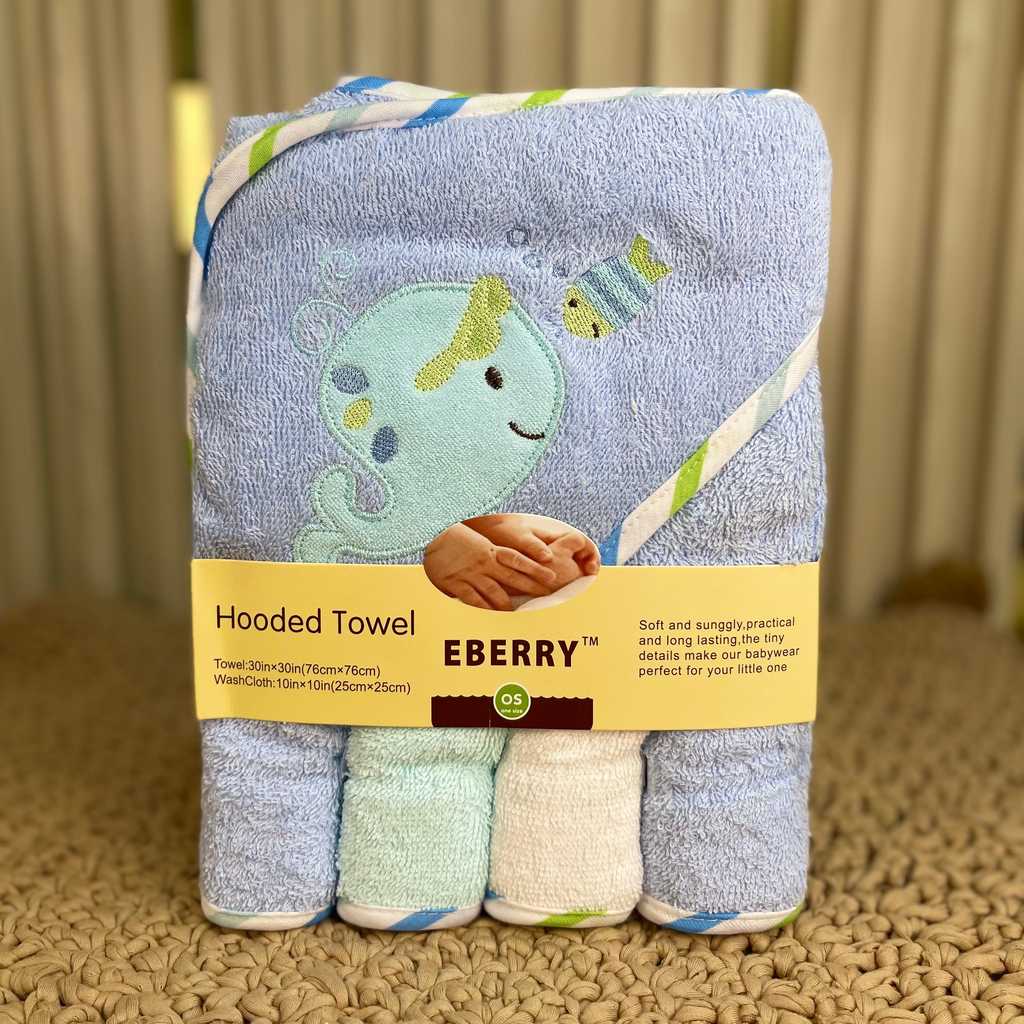 Set de Toallas con Capucha y Baberos para Bebé EBERRY - Suavidad y Diversión a la Hora del Baño
