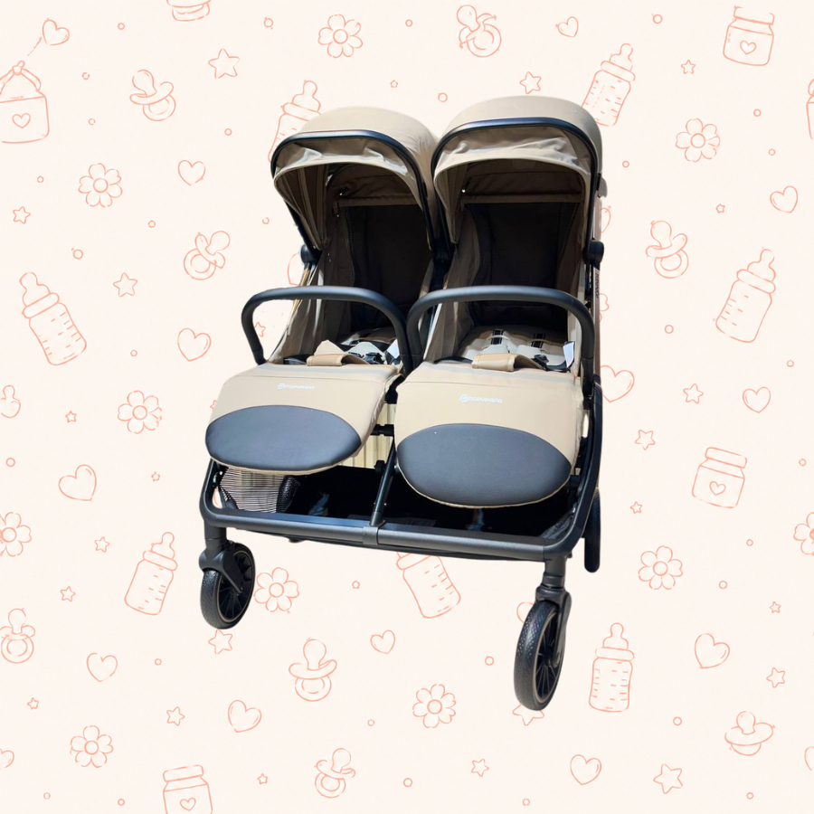 Coche paseador gemelar T10 beige
