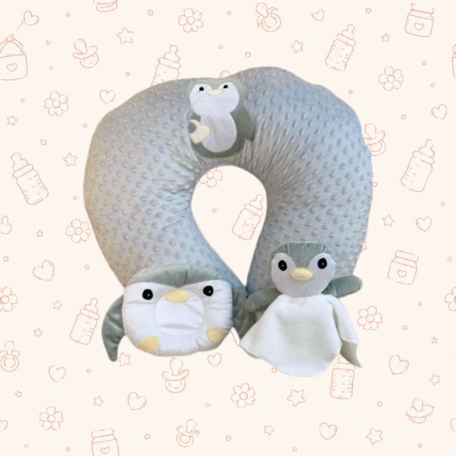 Dona de lactancia burbujas gris pinguino